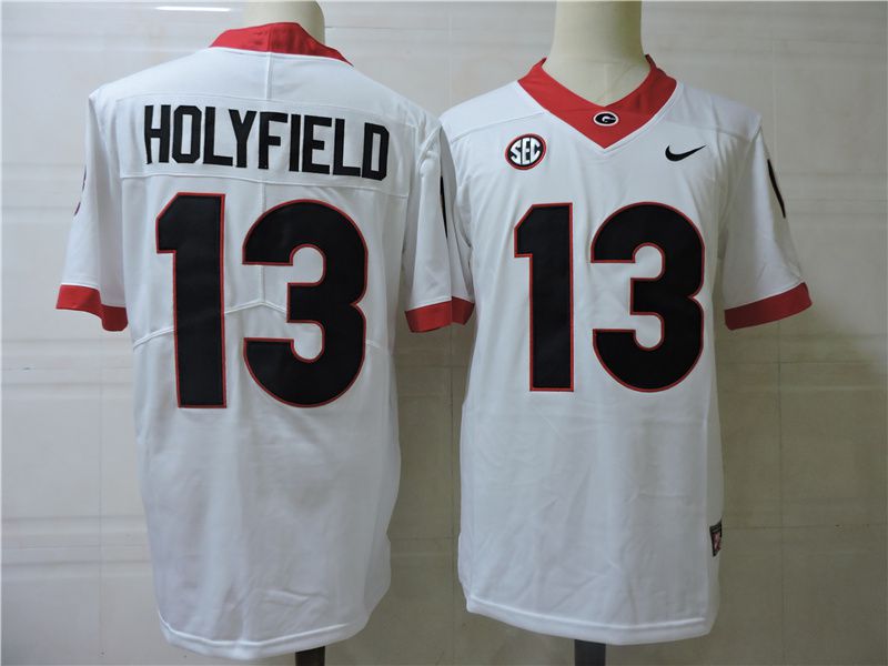 Men Georgia Bulldogs #13 Holyfield White Nike 2025 NCAA Jersey->ncaa teams->NCAA Jersey